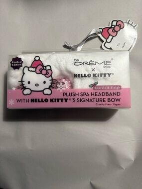 The Crème X Hello Kitty Pink & White Plush Spa Headband